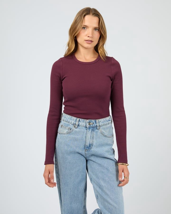 Silent Theory Rib Long Sleeve in Cherry