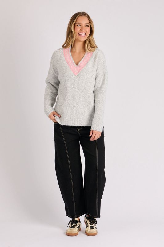 V Neck Detail Jumper in Soft Grey