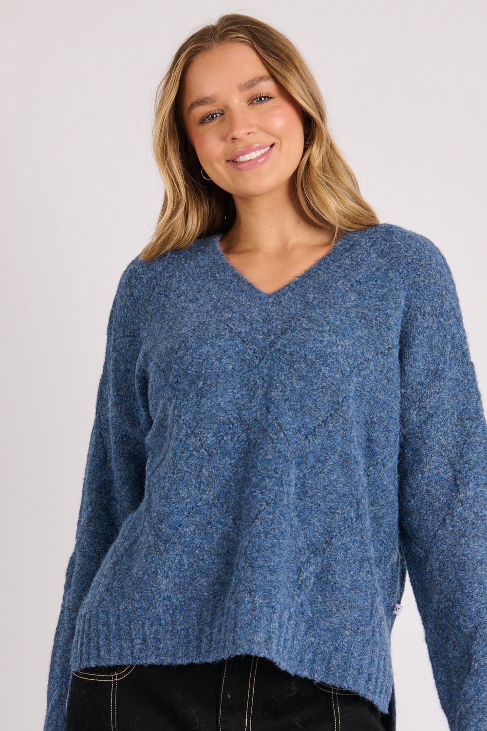 Step Hem Jumper in Dark Blue