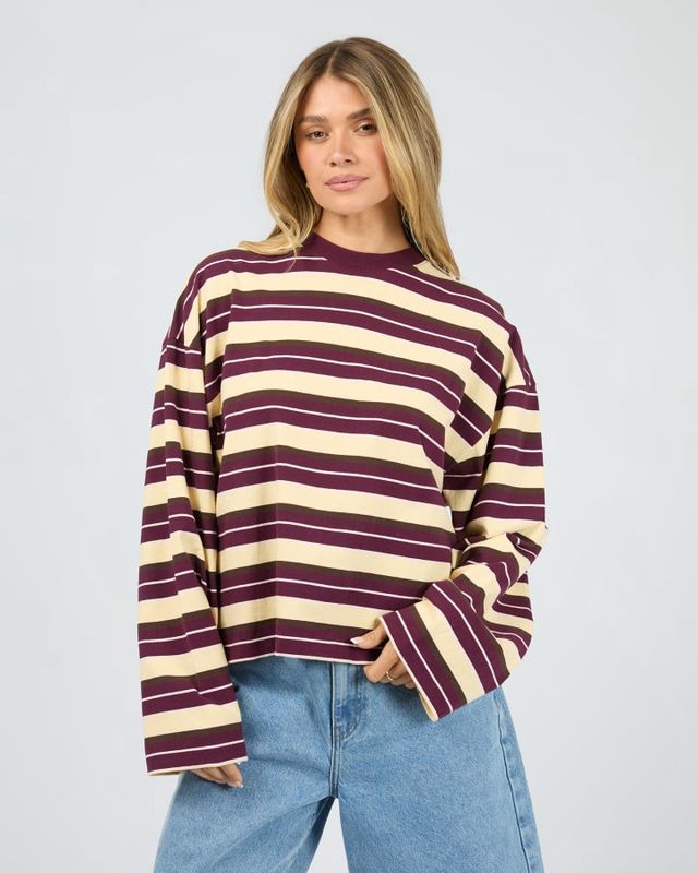 Women wearing the Bettina Stripe Long Sleeve Top By All About Eve a 100% cotton longsleeve in a boxy fit and wide sleeves