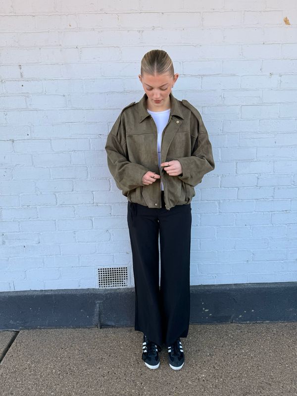 Elkemi Suede Bomber Jacket in Khaki