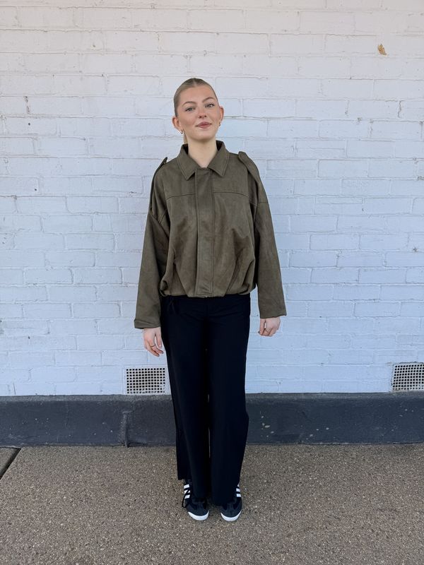 Elkemi Suede Bomber Jacket in Khaki