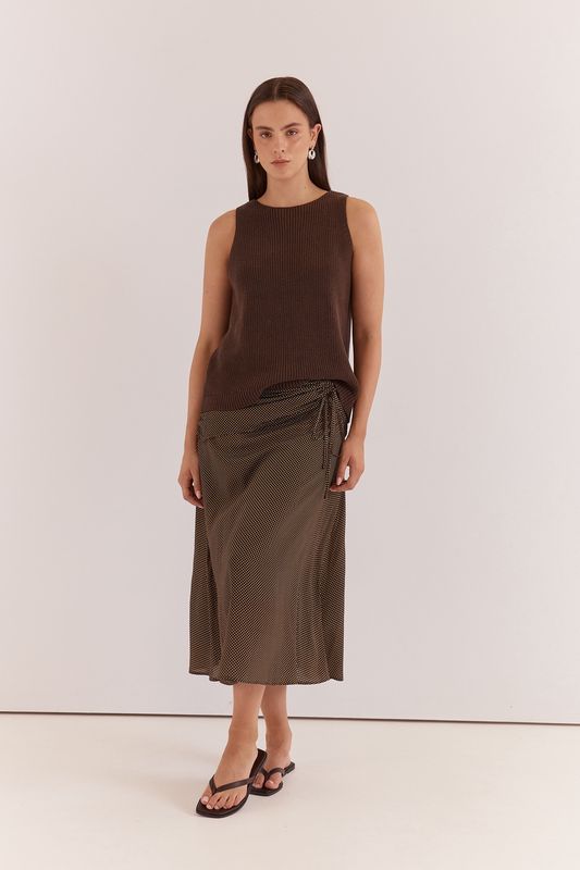 Women wearing the Sass Kiani Knit Tank in a chocolate brown 