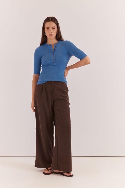 Sass Natalie Wide Leg Trouser in Chocolate