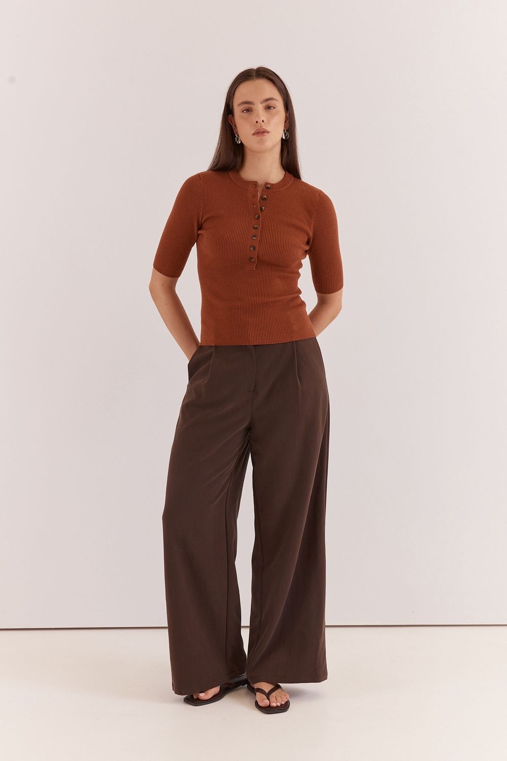 Sass Natalie Wide Leg Trouser in Chocolate