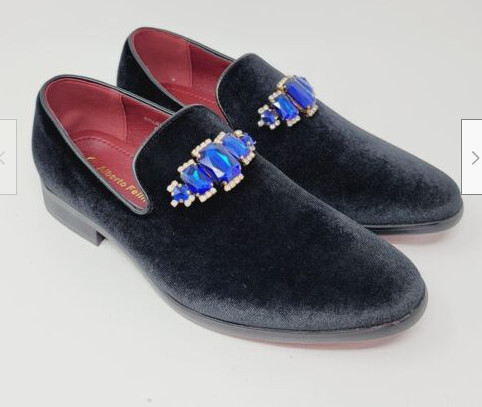 Alberto Fellini Sparko Black Velvet Embellished Loafers Men’s