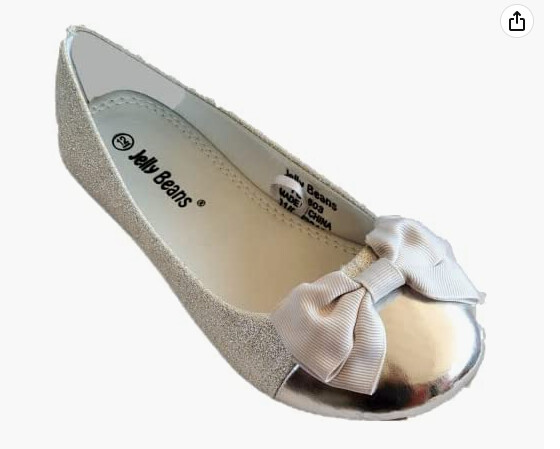 Jelly Bean Girl Dress Shoes Flats Bow Nude Silver White Xiro