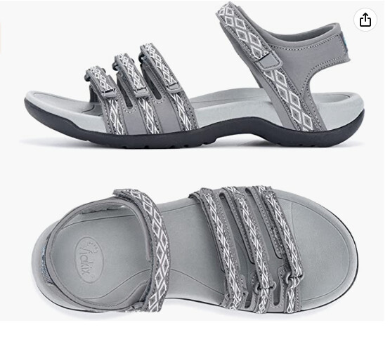 Viakix Womens Sport Sandals – Comfortable Stylish Athletic Sport Shoes for Walking Outdoors Water Hiking Grey