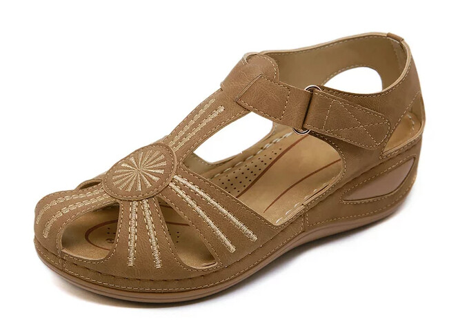SHIBEVER Womens Hollow Closed Toe Sandals Summer Ankle Strap Wedge Shoes Vintage Platform Shoes Sandals