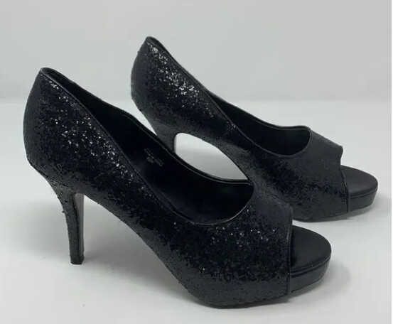 Romantic Soles Black Glitter heels