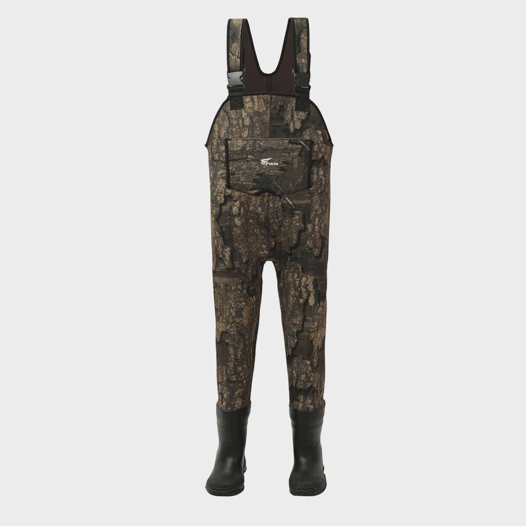 FANS KIDS WATERPROOF TIMBER CAMO NEOPRENE CHEST WADERS WITH BOOTS