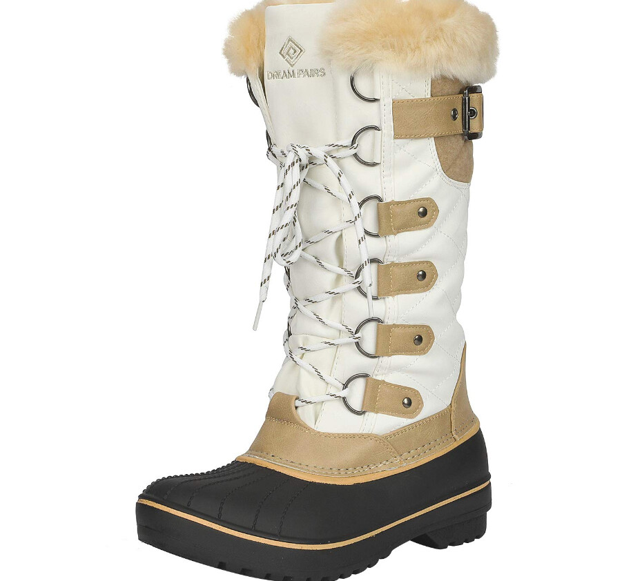 DREAM PAIRS Women's DP-Avalanche Beige White Faux Fur Lined Mid Calf Winter Snow Boots