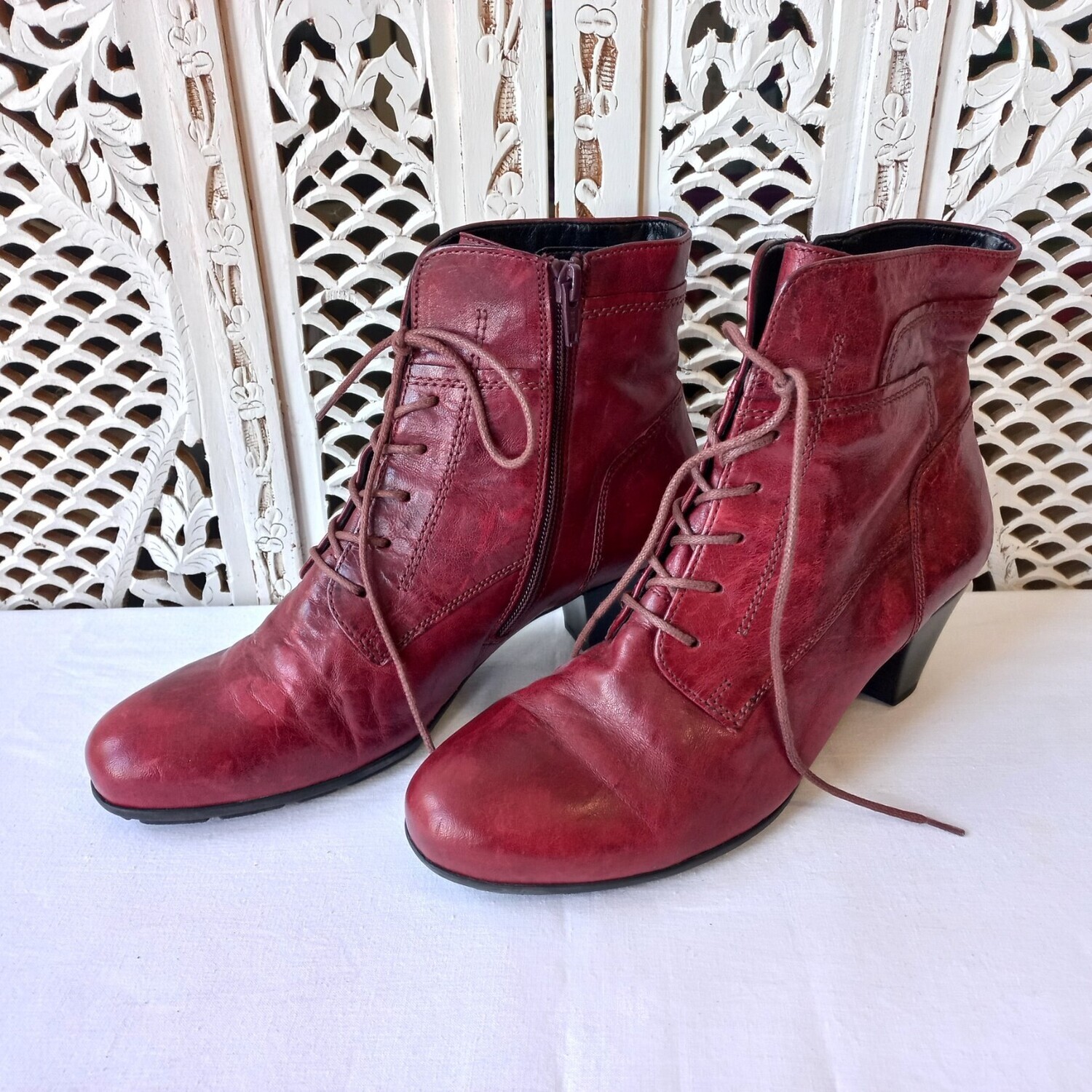 Red Leather Ankle Boots | 6.5