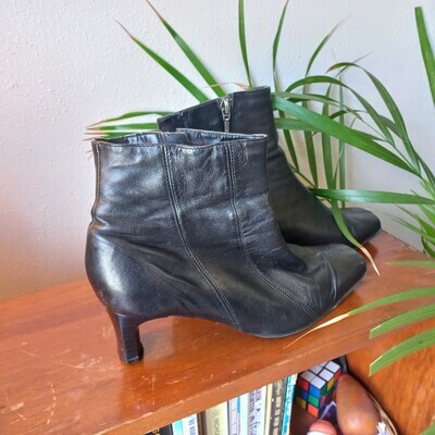 Genuine Black Leather Ankle Boots | 7