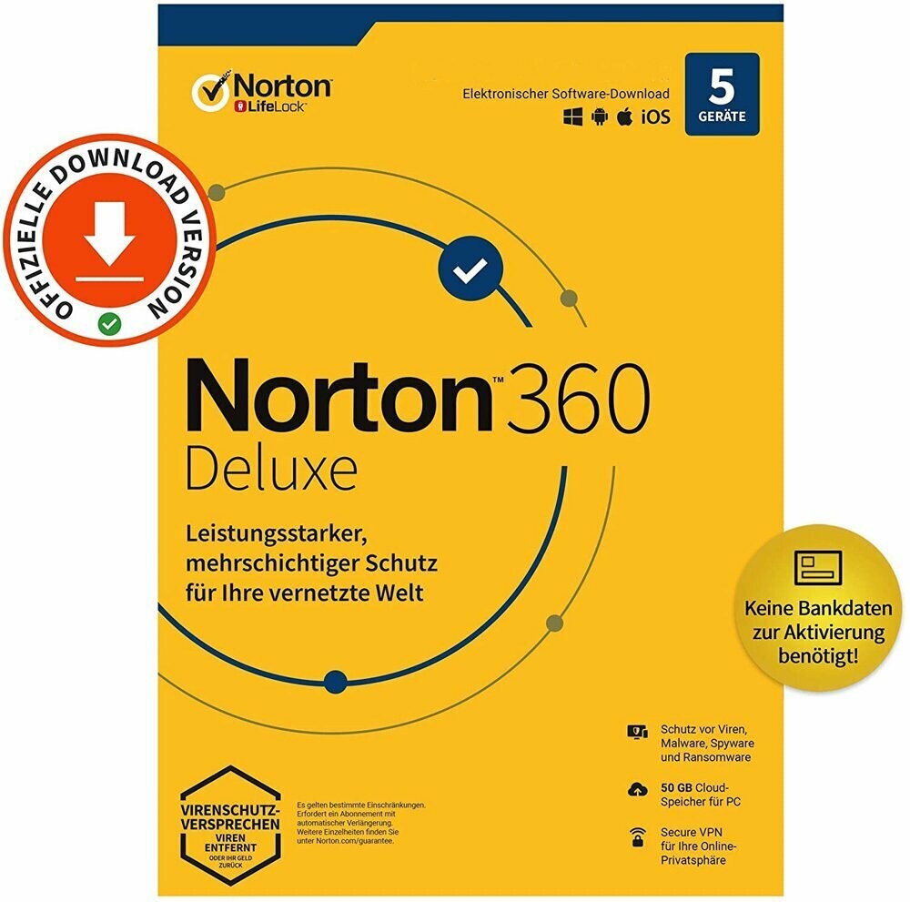 Norton 360 Deluxe | 5 Geräte | 1 Jahr | kein autom. Abo | ESD