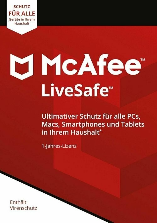 McAfee LiveSafe | unbegrenzte Geräte | 1 Jahr | stets aktuell | PKC