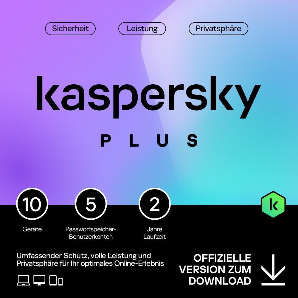 Kaspersky Plus Internet Security | 10 Geräte | 2 Jahre | stets aktuell | ESD