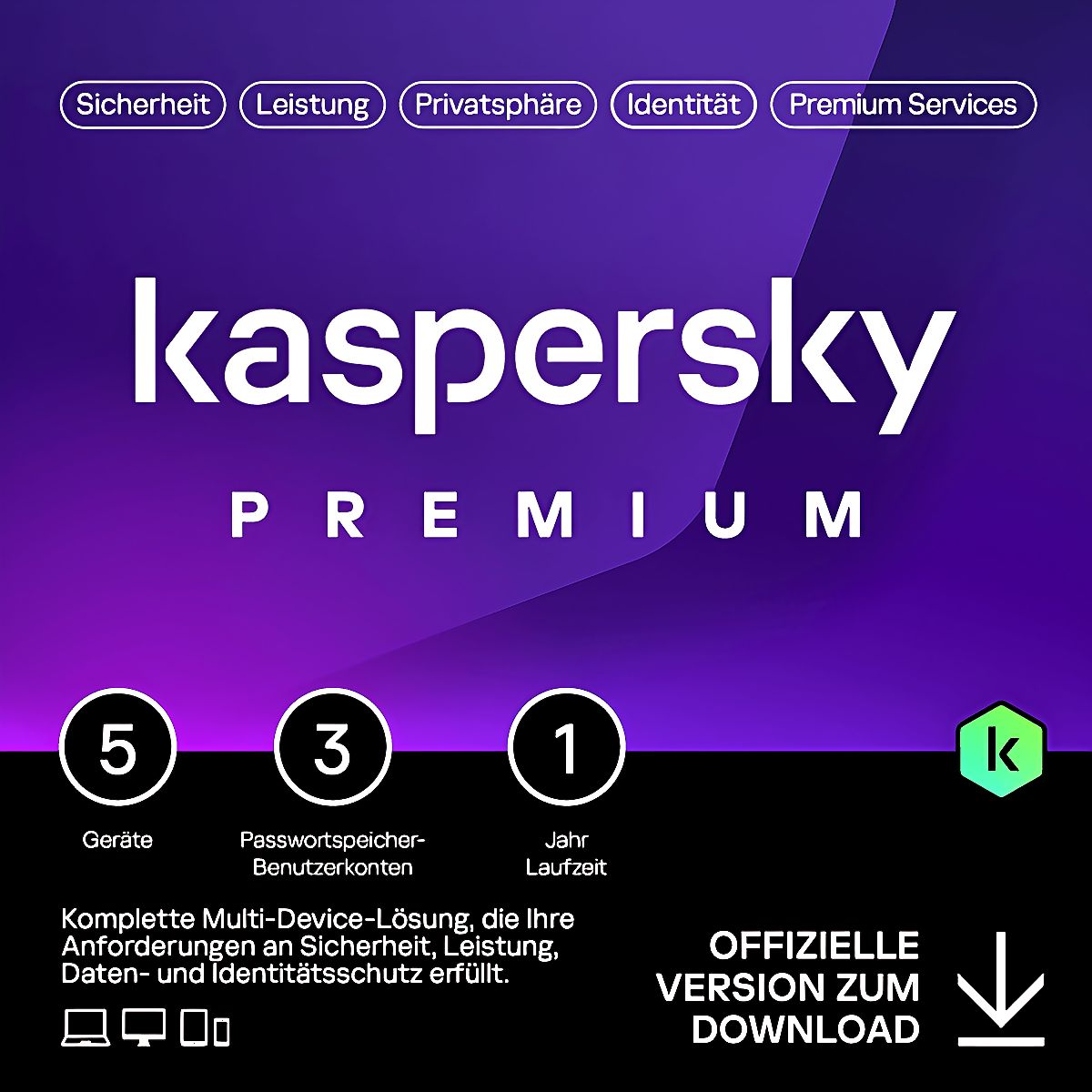 Kaspersky Premium Total Security | 5 Geräte | 1 Jahr | stets aktuell | ESD