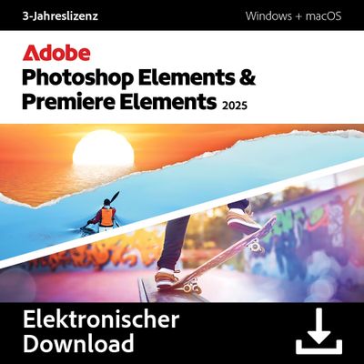 Adobe Photoshop + Premiere Elements 2025 | 2 Geräte | 3 Jahre | ESD