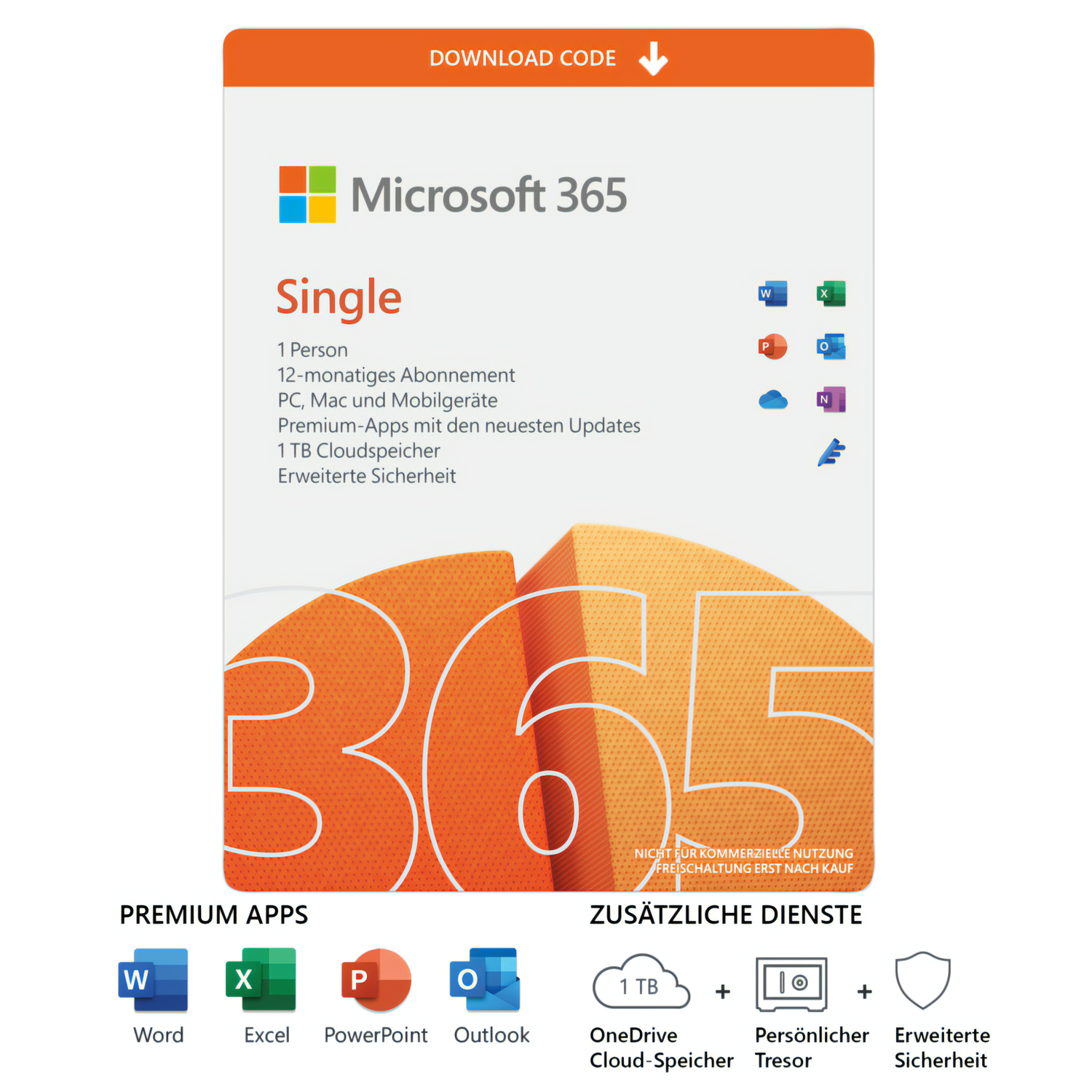 Microsoft 365 Single | 1 Nutzer | 5 Geräte | 1 Jahr | ESD