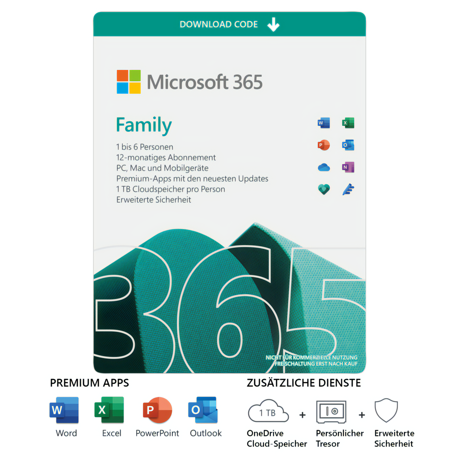 Microsoft 365 Family | 6 Nutzer (6 TB) | 6 Geräte | 1 Jahr | ESD