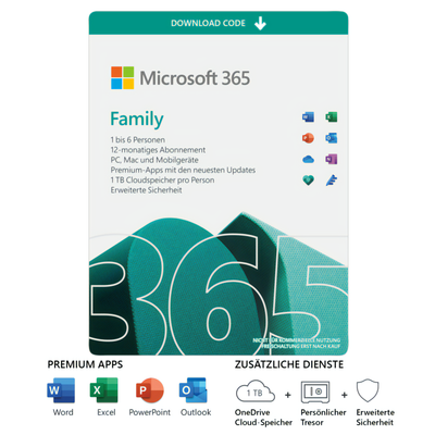 Microsoft 365 Family | 6 Nutzer (6 TB) | 6 Geräte | 1 Jahr | ESD