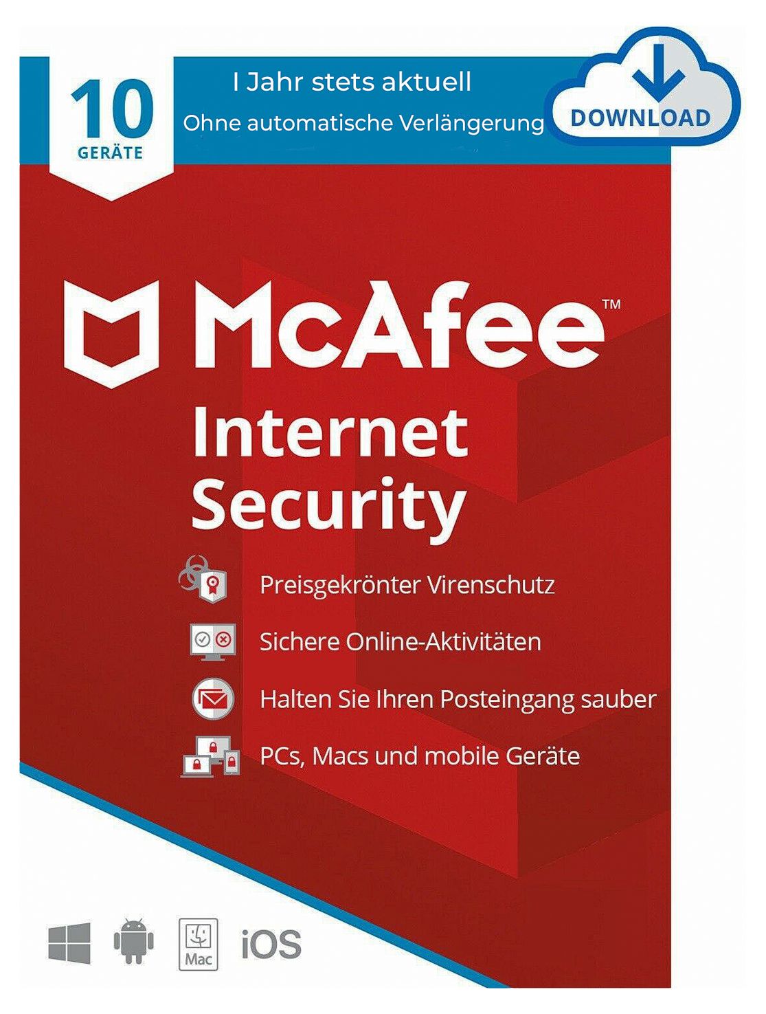 McAfee Internet Security | 10 Geräte | 1 Jahr | stets aktuell | Key in 5 Min. | ESD