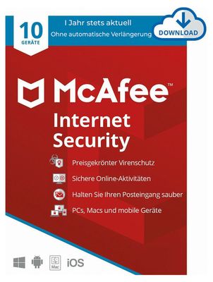 McAfee Internet Security | 10 Geräte | 1 Jahr | stets aktuell | Key in 5 Min. | ESD