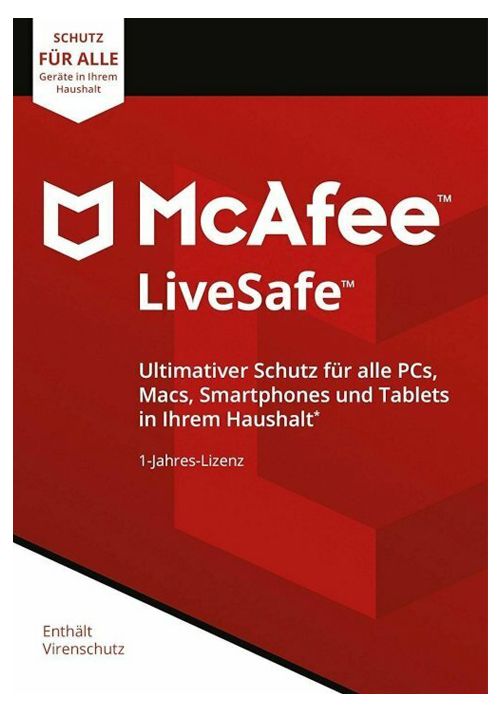 McAfee LiveSafe | unbegrenzte Geräte | 1 Jahr | stets aktuell | PKC