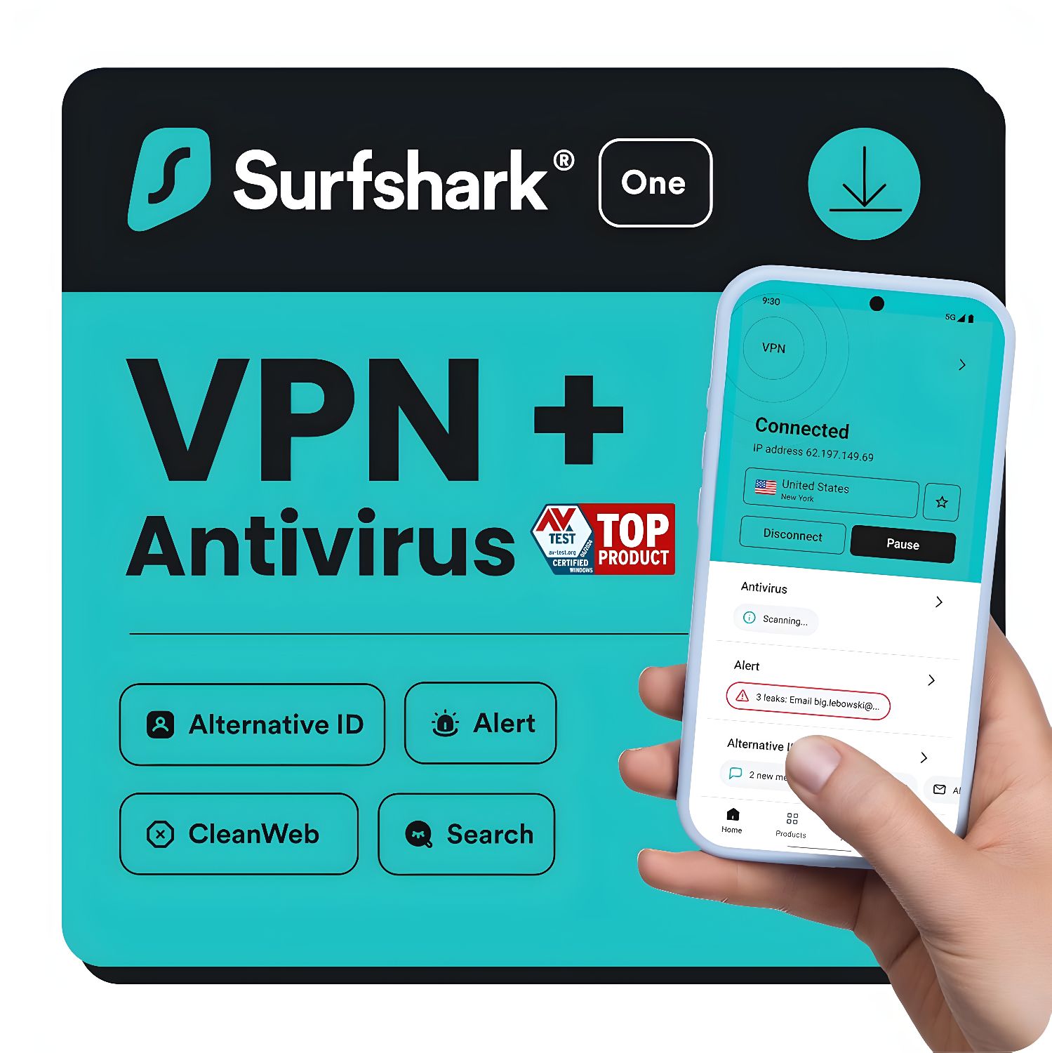 Surfshark One (VPN &amp; Antivirus) | alle Geräte | 1 Jahr | Key in 5 Min. | ESD