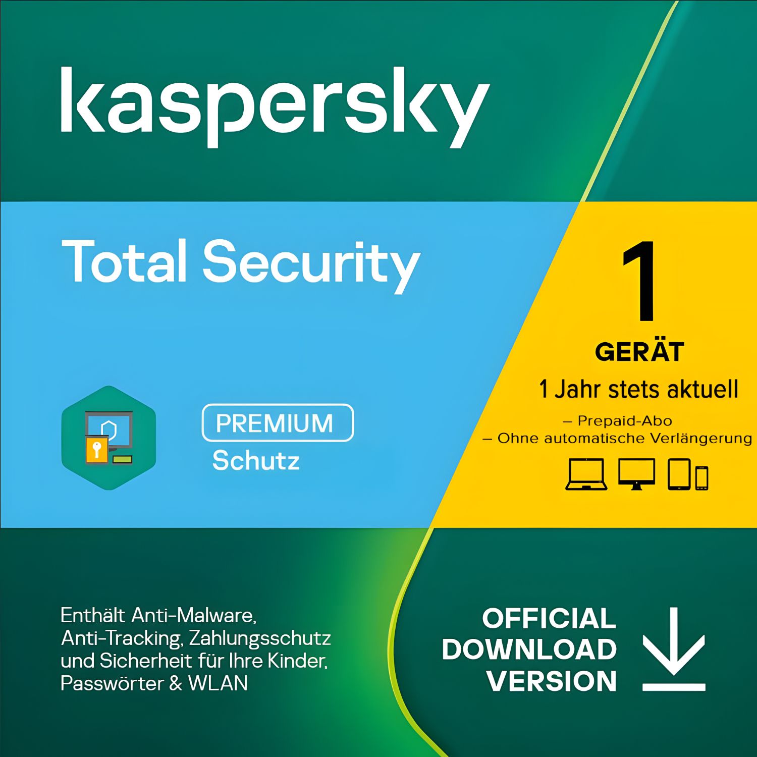 Kaspersky Total Security | 1 Gerät | 1 Jahr | Key in 5 Min. | ESD