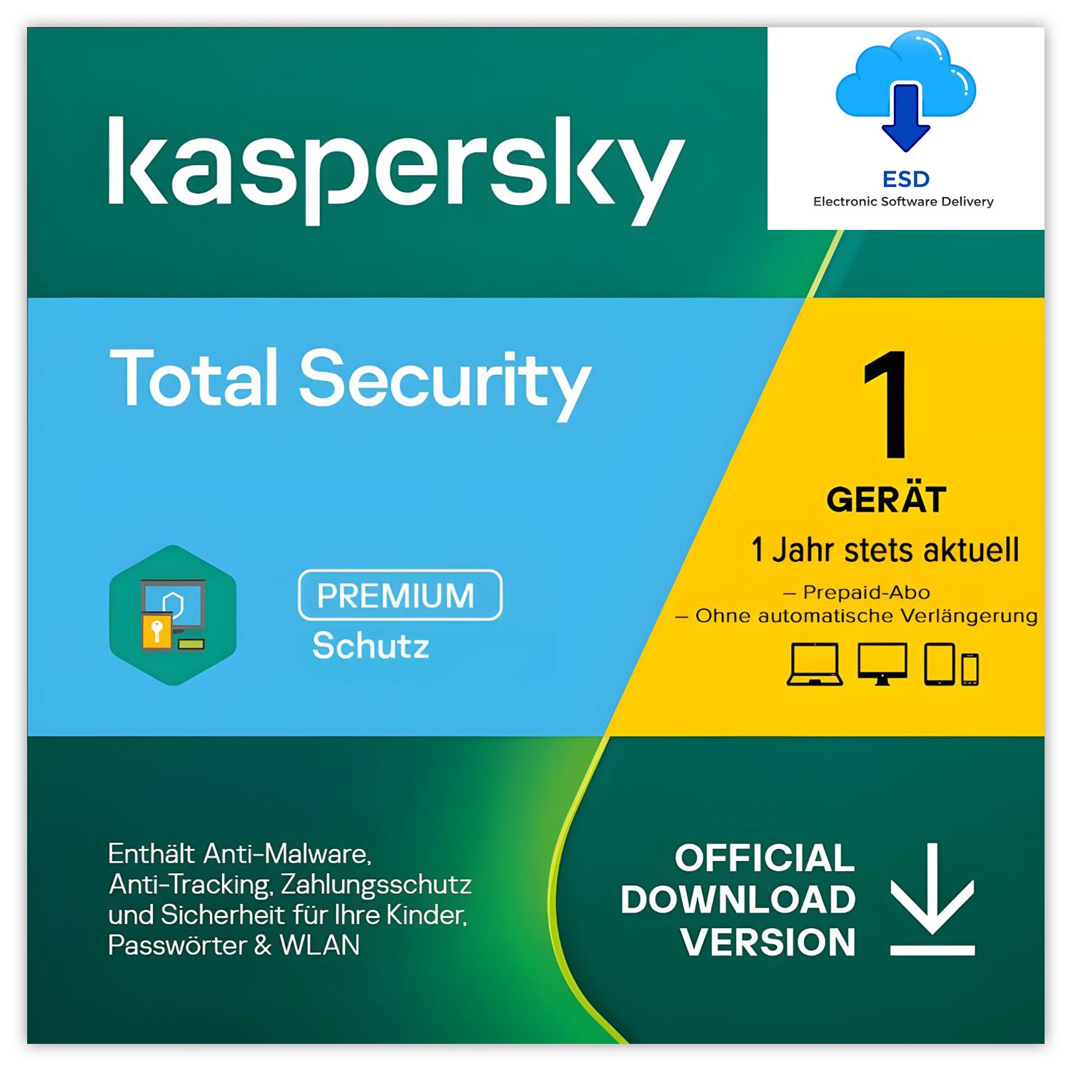Kaspersky Total Security | 1 Gerät | 1 Jahr | Key in 5 Min. | ESD