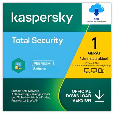 Kaspersky Total Security | 1 Gerät | 1 Jahr | Key in 5 Min. | ESD