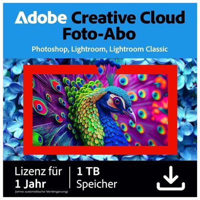Adobe Creative Cloud Foto-Abo (Photoshop &amp; Lightroom) | 1 Nutzer (2 PC/Mac) | 1 Jahr inkl. 1 TB Cloud | ESD