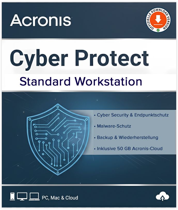 Acronis Cyber Protect Standard Workstation | 1 Gerät | 1 Jahr stets aktuell | inkl. 50 GB Cloud | ESD