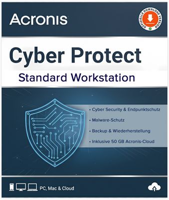 Acronis Cyber Protect Standard Workstation | 1 Gerät | 1 Jahr stets aktuell | inkl. 50 GB Cloud | ESD