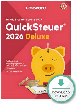 Lexware Quicksteuer Deluxe 2026 (für Steuerjahr, 2025 privat &amp; gewerblich) | 1 PC (Windows) | ESD