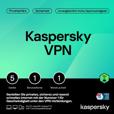 Kaspersky VPN | 5 Geräte | 1 Monat | stets aktuell | Key in 5 Min. | ESD Kaspersky VPN | 5 Geräte | 1 Monat | stets aktuell | Key in 5 Min. | ESD