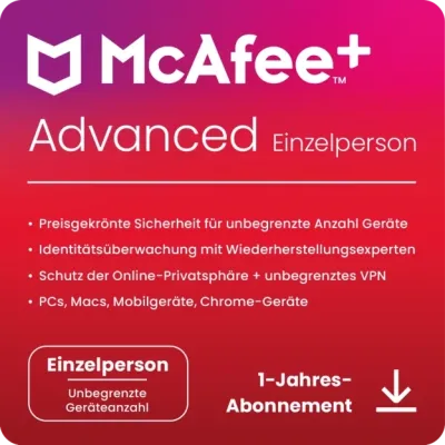 McAfee+ Advanced Individual | 1 User/unbegrenzte Geräte | 1 Jahr | ESD