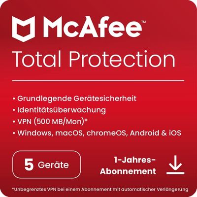 McAfee Total Protection | 5 Geräte | 1 Jahr | Key in 5 Min. | ESD