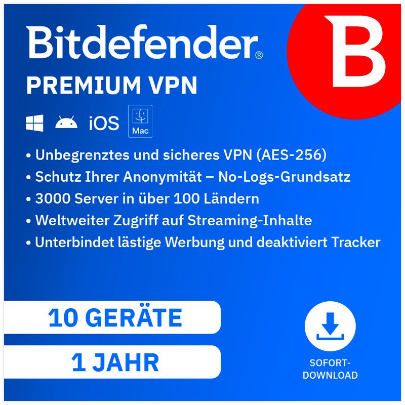 Bitdefender VPN | 10 Geräte | 1 Jahr Premium VPN | Key in 5 Min. | ESD
