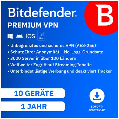 Bitdefender VPN | 10 Geräte | 1 Jahr Premium VPN | Key in 5 Min. | ESD