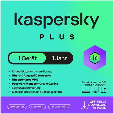 Kaspersky Plus Internet Security | 1 Gerät | 1 Jahr | stets aktuell | Key in 5 Min. | ESD