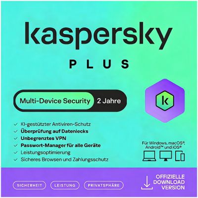 Kaspersky Plus Internet Security | 1 Geräte | 2 Jahre | stets aktuell | ESD