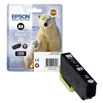 Original Epson T2611 / 26 Foto schwarz Druckerpatrone / C13T26114012 Original Epson T2611 / 26 Foto schwarz Druckerpatrone / C13T26114012