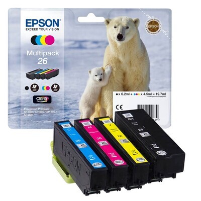 Original Epson Multipack T2616 / 26 BK,C,M,Y Druckerpatrone / C13T26164012 Original Epson Multipack T2616 / 26 BK,C,M,Y Druckerpatrone / C13T26164012