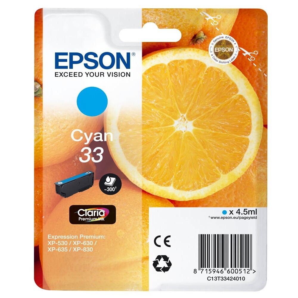Original Epson T3342 / 33  Cyan Druckerpatrone / C13T33424012