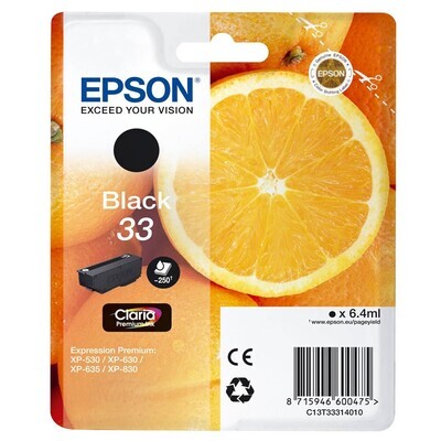 Original Epson T3331 / 33 schwarz Druckerpatrone / C13T33314012 Original Epson T3331 / 33 schwarz Druckerpatrone / C13T33314012