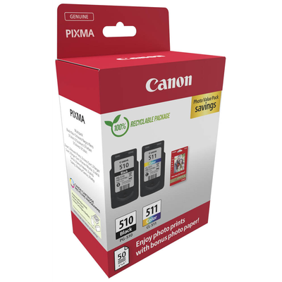 Original Canon PG-510 / CL-511 Druckerpatronen Multipack Schwarz / farbig + Fotopapier (50 Blatt, 10 x 15 cm) ✅ Original Canon PG-510 / CL-511 Multipack mit Fotopapier – Drucken & Fotos in einem Set