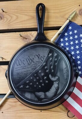 8 inch Engraved Cast Iron Skillet - We The People/American Flag